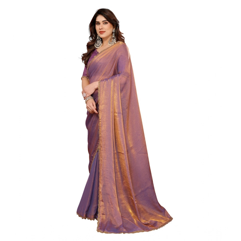 Seduva Women's Georgette Printed Saree With Unstitched Blouse 5.5Mtr (Purple)