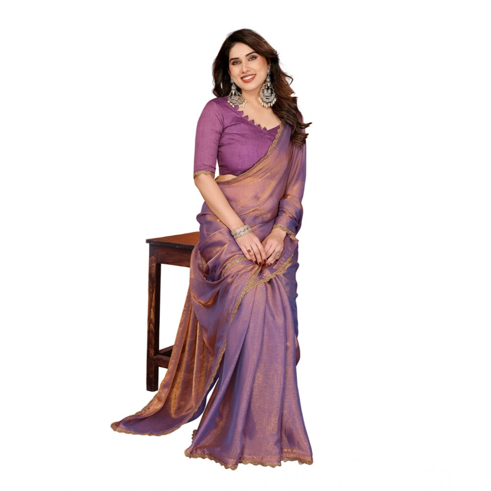 Seduva Women's Georgette Printed Saree With Unstitched Blouse 5.5Mtr (Purple)