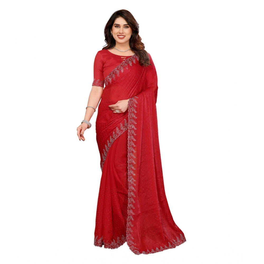 Seduva Women's Georgette Printed Saree With Unstitched Blouse 5.5Mtr (Red)