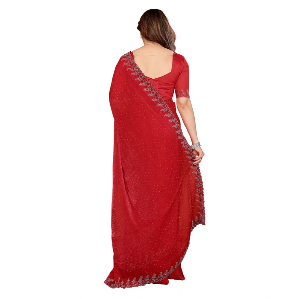 Seduva Women's Georgette Printed Saree With Unstitched Blouse 5.5Mtr (Red)