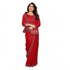 Seduva Women's Georgette Printed Saree With Unstitched Blouse 5.5Mtr (Red)