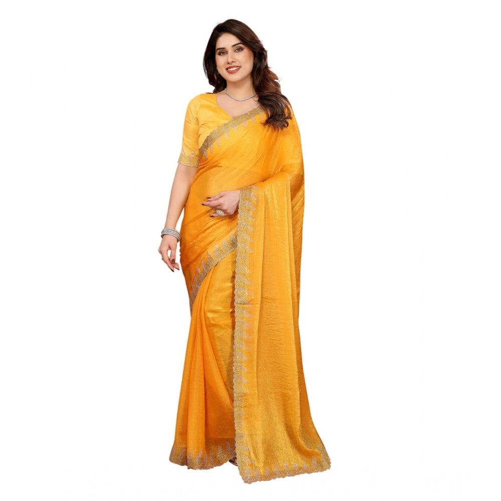 Seduva Women's Georgette Printed Saree With Unstitched Blouse 5.5Mtr (Yellow)