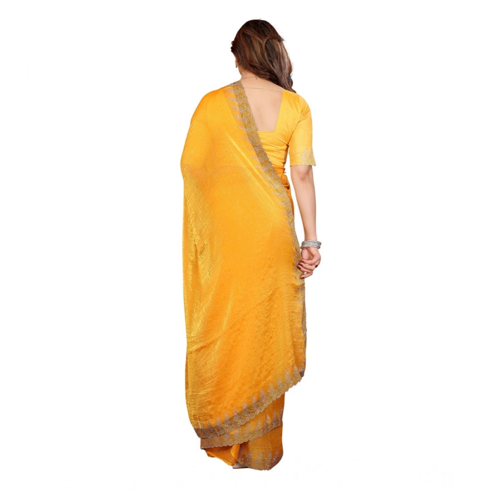 Seduva Women's Georgette Printed Saree With Unstitched Blouse 5.5Mtr (Yellow)