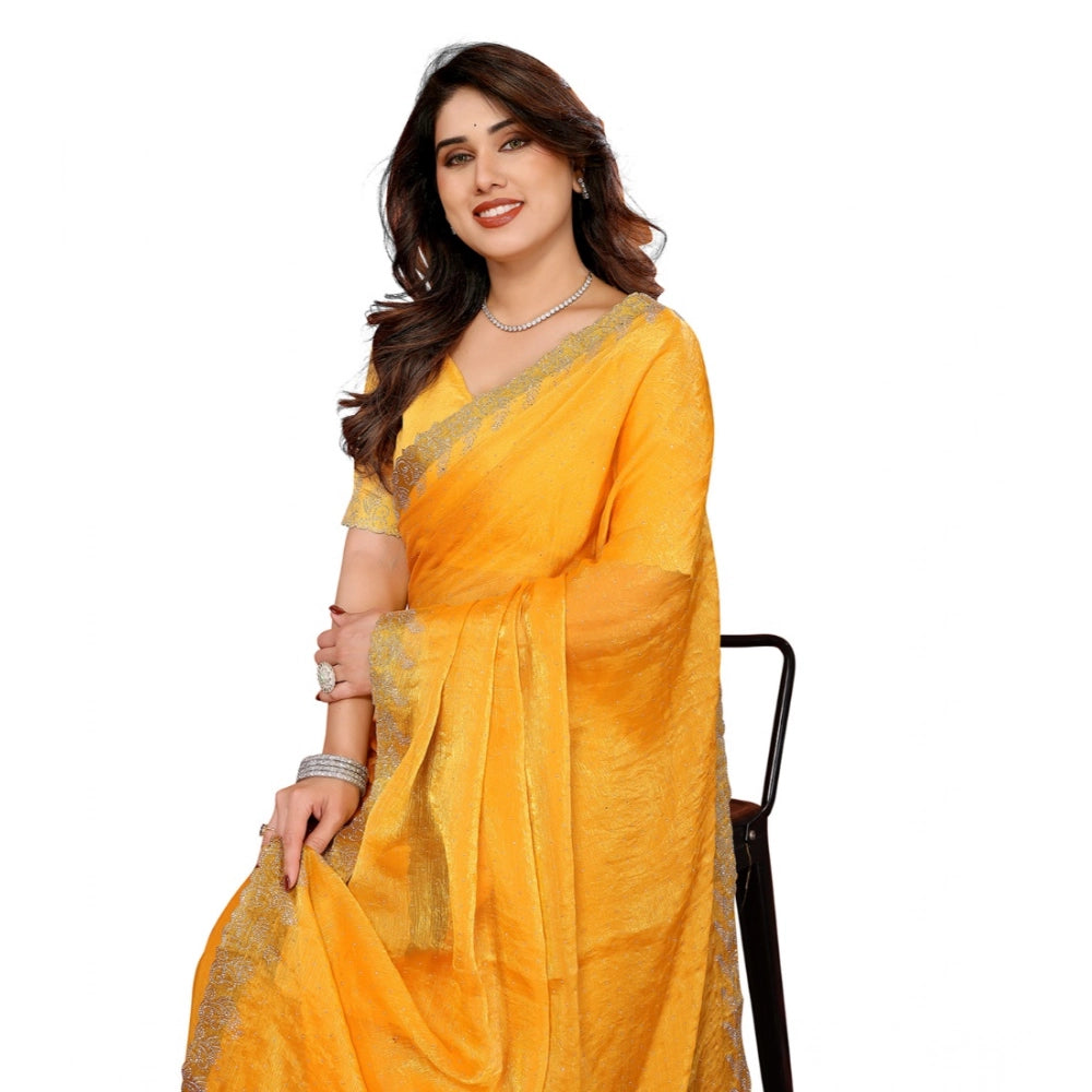 Seduva Women's Georgette Printed Saree With Unstitched Blouse 5.5Mtr (Yellow)