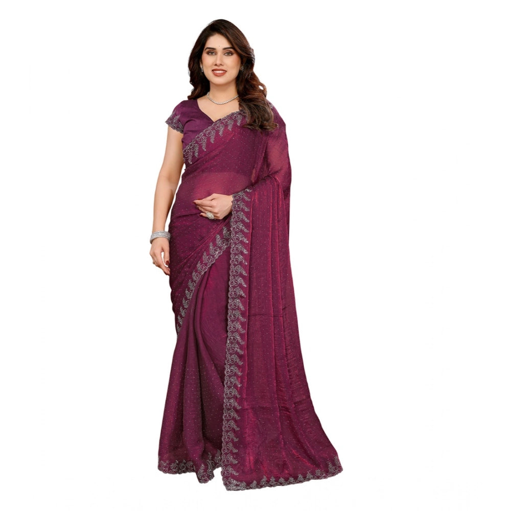 Seduva Women's Georgette Printed Saree With Unstitched Blouse 5.5Mtr (Purple)