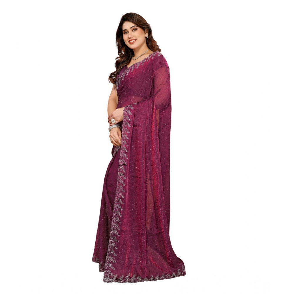 Seduva Women's Georgette Printed Saree With Unstitched Blouse 5.5Mtr (Purple)