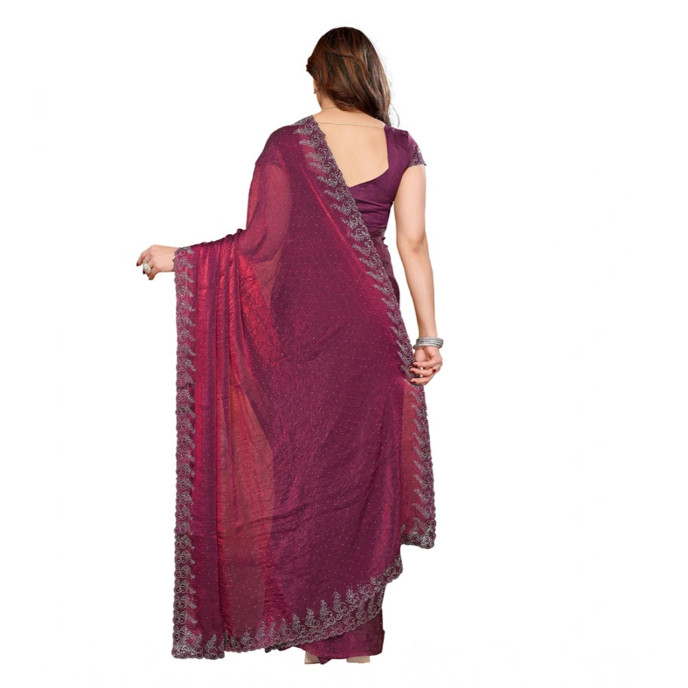 Seduva Women's Georgette Printed Saree With Unstitched Blouse 5.5Mtr (Purple)