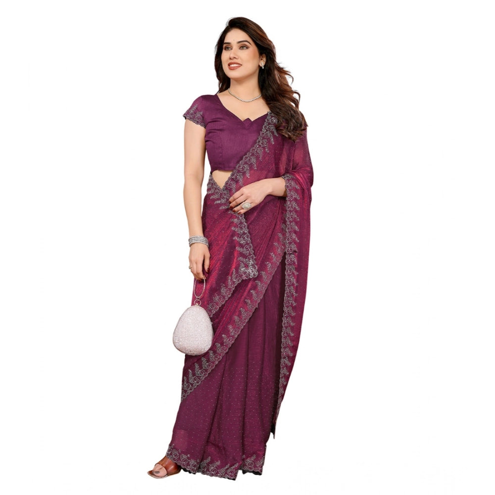 Seduva Women's Georgette Printed Saree With Unstitched Blouse 5.5Mtr (Purple)