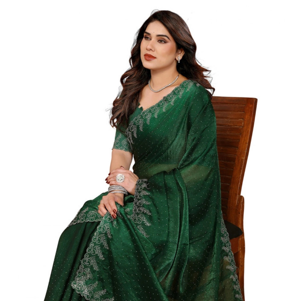 Seduva Women's Georgette Printed Saree With Unstitched Blouse 5.5Mtr (Green)