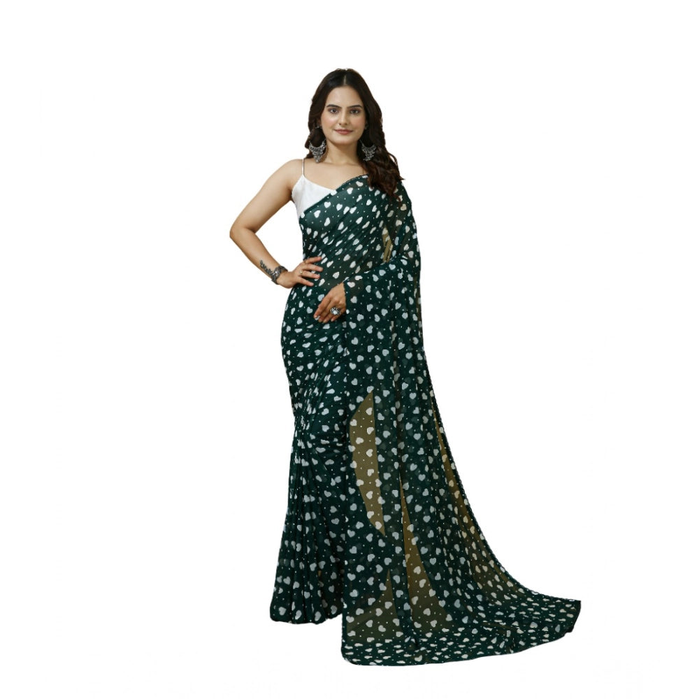 Seduva Women's Georgette Printed Saree With Unstitched Blouse 5.5Mtr (Green)