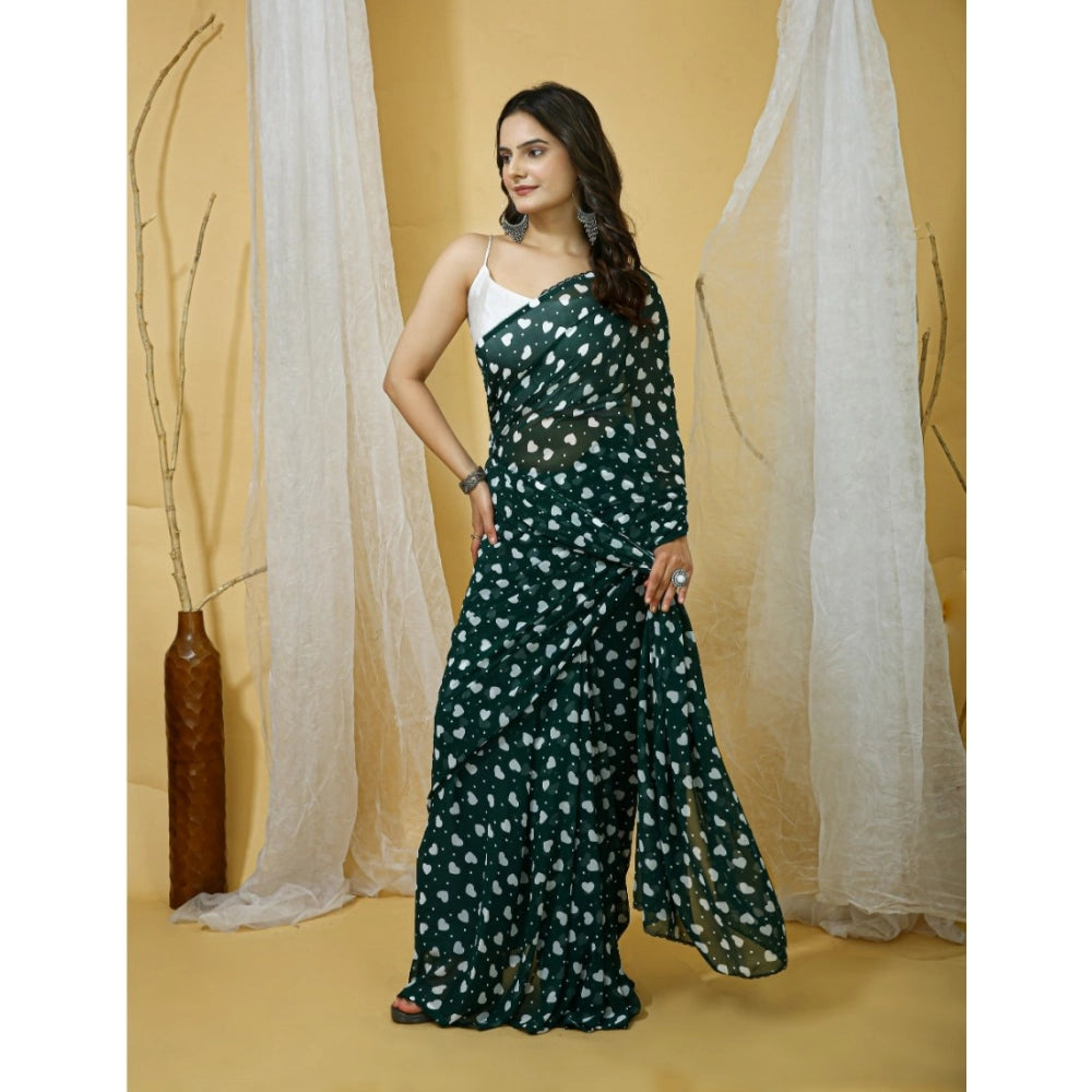 Seduva Women's Georgette Printed Saree With Unstitched Blouse 5.5Mtr (Green)