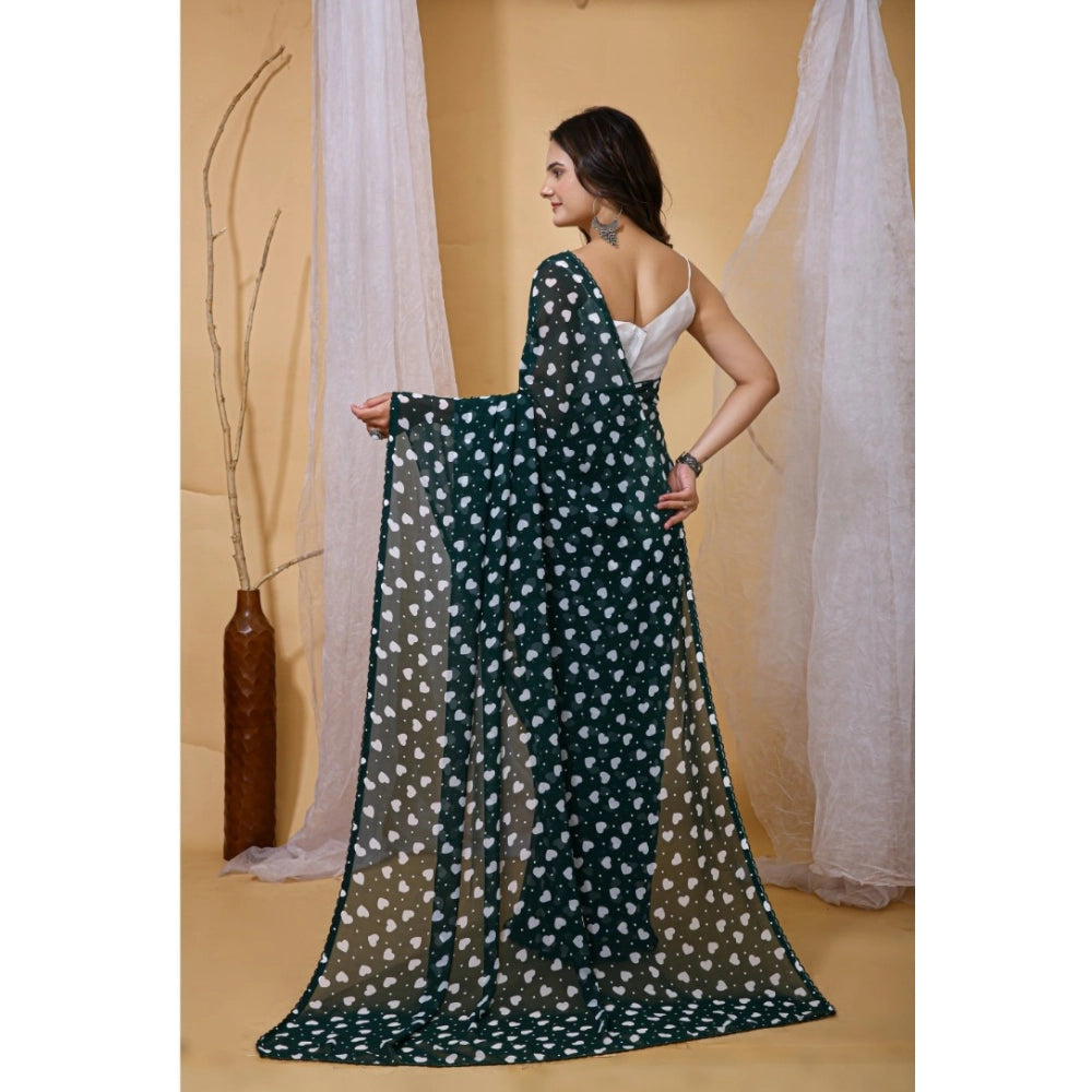 Seduva Women's Georgette Printed Saree With Unstitched Blouse 5.5Mtr (Green)