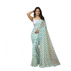 Seduva Women's Georgette Printed Saree With Unstitched Blouse 5.5Mtr (White-Green)