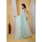 Seduva Women's Georgette Printed Saree With Unstitched Blouse 5.5Mtr (White-Green)