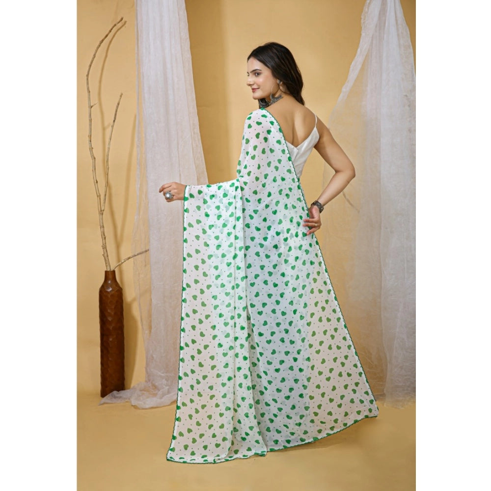 Seduva Women's Georgette Printed Saree With Unstitched Blouse 5.5Mtr (White-Green)