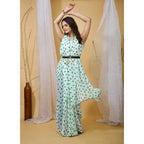 Seduva Women's Georgette Printed Saree With Unstitched Blouse 5.5Mtr (White-Green)