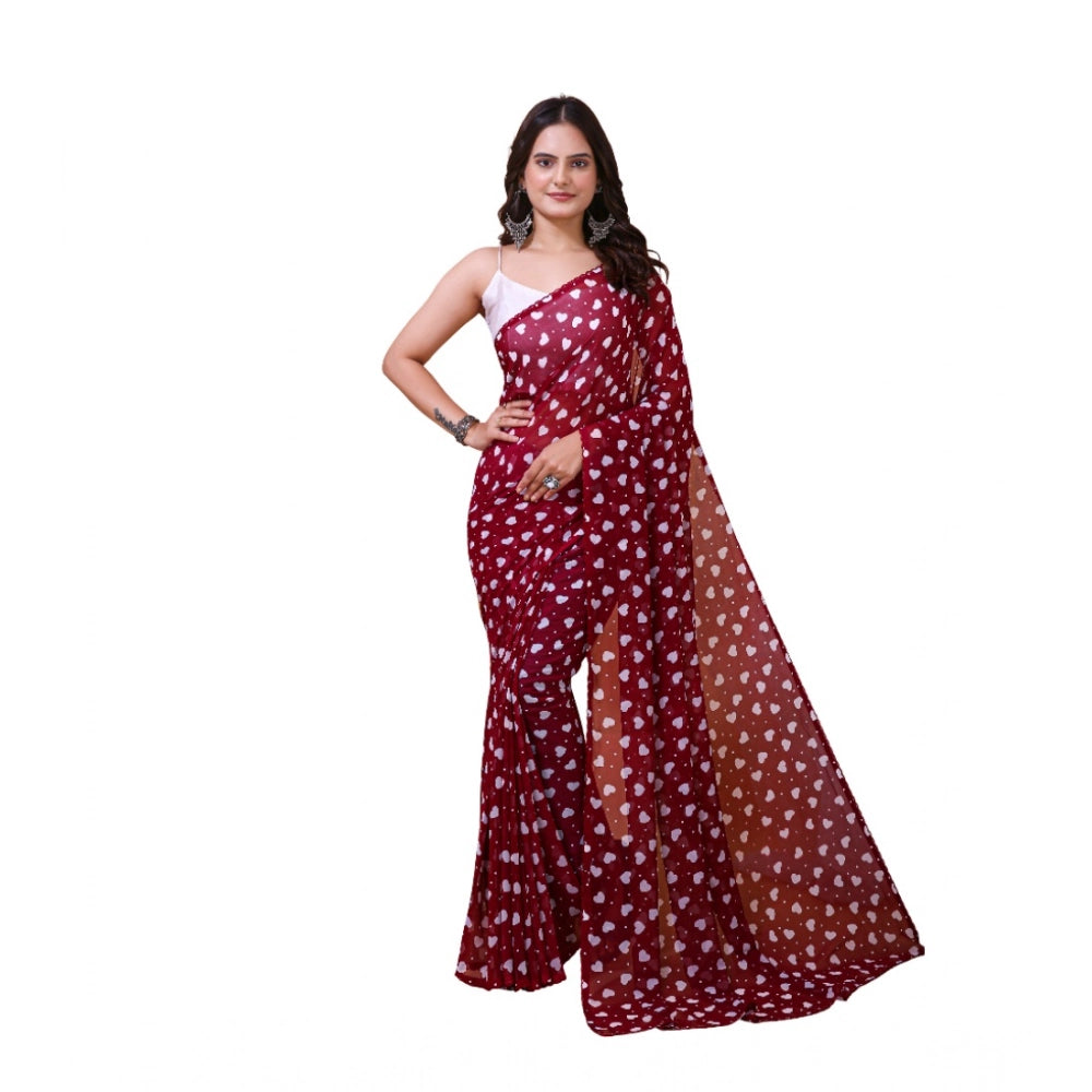 Seduva Women's Georgette Printed Saree With Unstitched Blouse 5.5Mtr (Maroon)