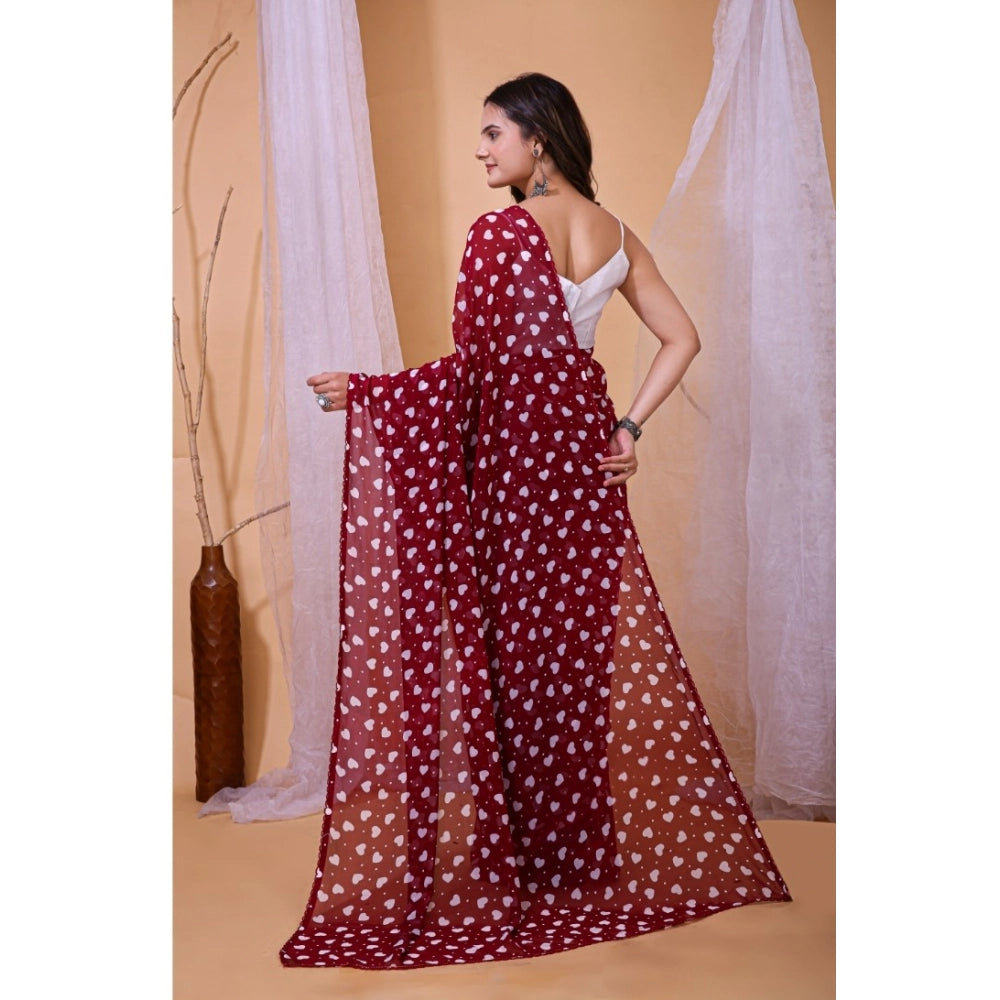 Seduva Women's Georgette Printed Saree With Unstitched Blouse 5.5Mtr (Maroon)