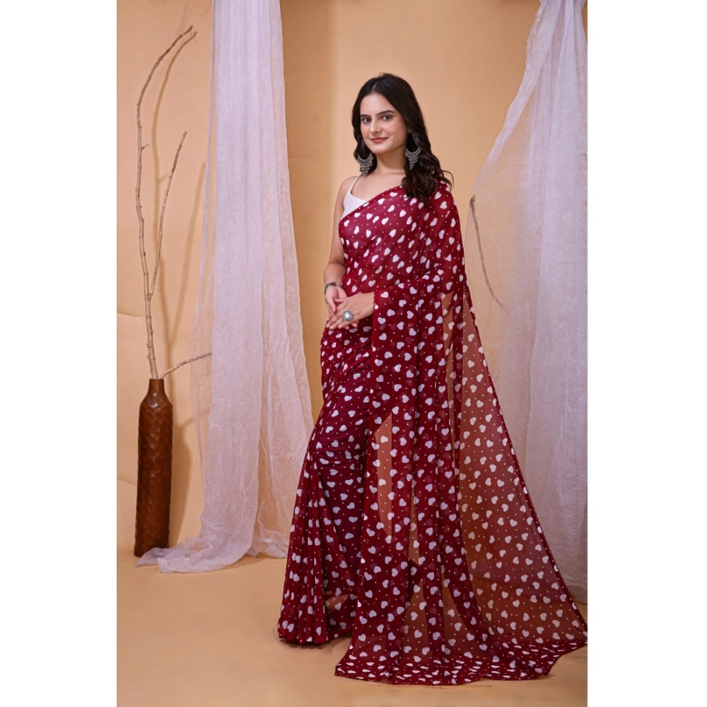 Seduva Women's Georgette Printed Saree With Unstitched Blouse 5.5Mtr (Maroon)