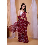 Seduva Women's Georgette Printed Saree With Unstitched Blouse 5.5Mtr (Maroon)