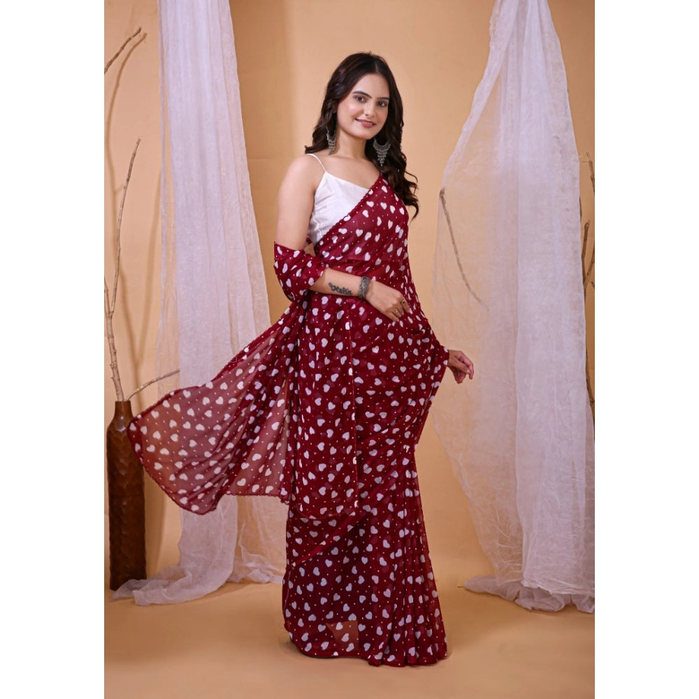 Seduva Women's Georgette Printed Saree With Unstitched Blouse 5.5Mtr (Maroon)
