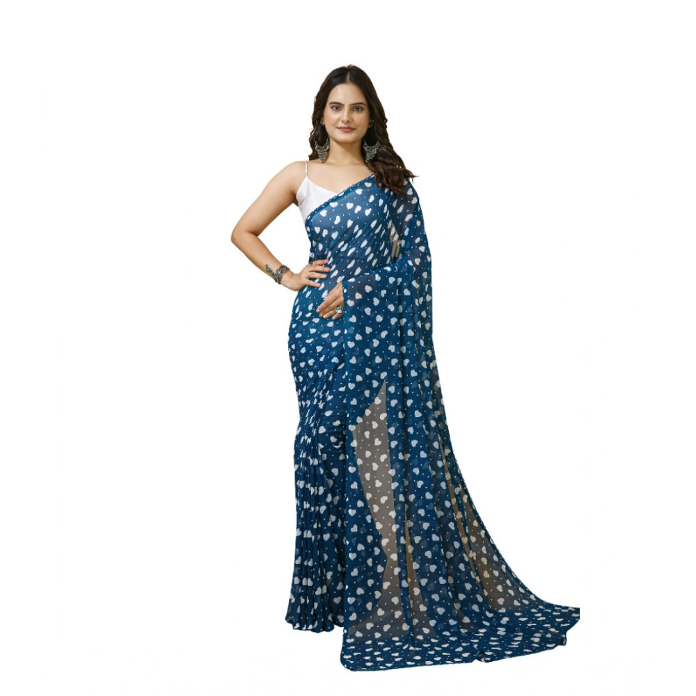 Seduva Women's Georgette Printed Saree With Unstitched Blouse 5.5Mtr (Blue)