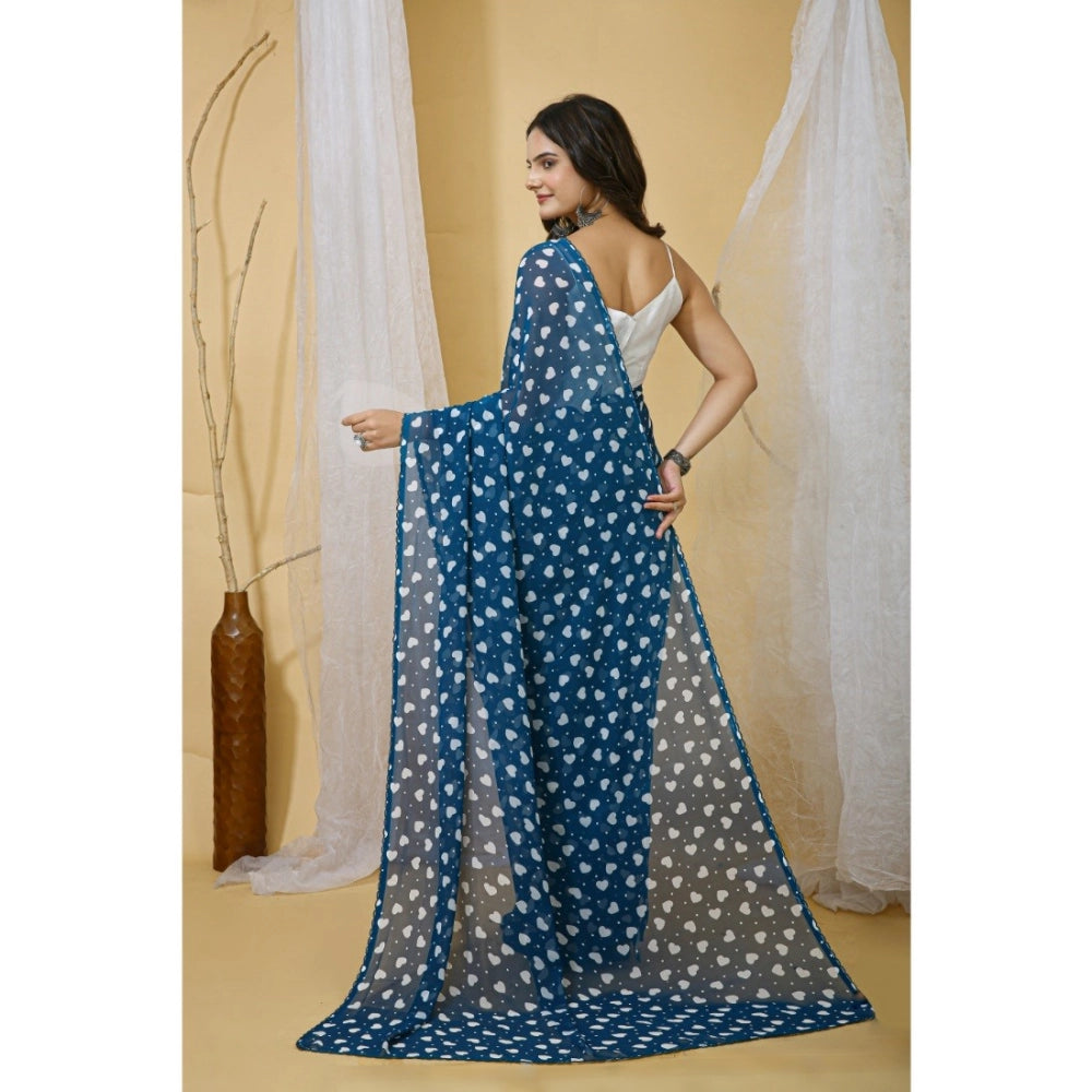 Seduva Women's Georgette Printed Saree With Unstitched Blouse 5.5Mtr (Blue)