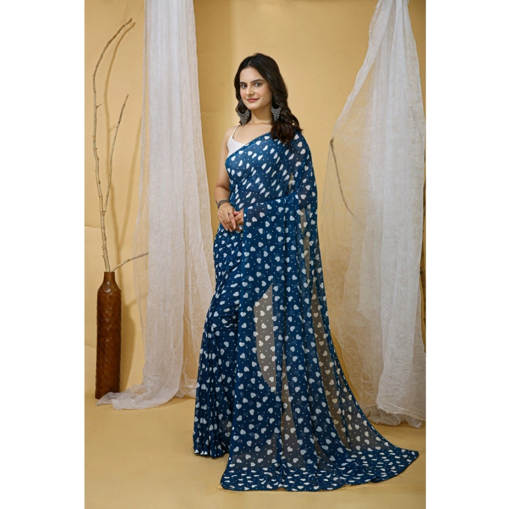 Seduva Women's Georgette Printed Saree With Unstitched Blouse 5.5Mtr (Blue)