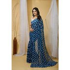 Seduva Women's Georgette Printed Saree With Unstitched Blouse 5.5Mtr (Blue)