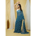 Seduva Women's Georgette Printed Saree With Unstitched Blouse 5.5Mtr (Blue)