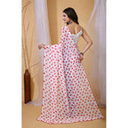 Seduva Women's Georgette Printed Saree With Unstitched Blouse 5.5Mtr (White-Red)
