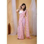 Seduva Women's Georgette Printed Saree With Unstitched Blouse 5.5Mtr (White-Red)