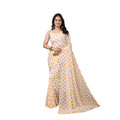 Seduva Women's Georgette Printed Saree With Unstitched Blouse 5.5Mtr (White-Yellow)