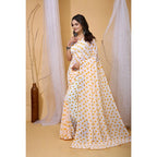 Seduva Women's Georgette Printed Saree With Unstitched Blouse 5.5Mtr (White-Yellow)