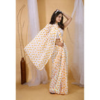 Seduva Women's Georgette Printed Saree With Unstitched Blouse 5.5Mtr (White-Yellow)