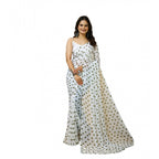 Seduva Women's Georgette Printed Saree With Unstitched Blouse 5.5Mtr (White-Grey)