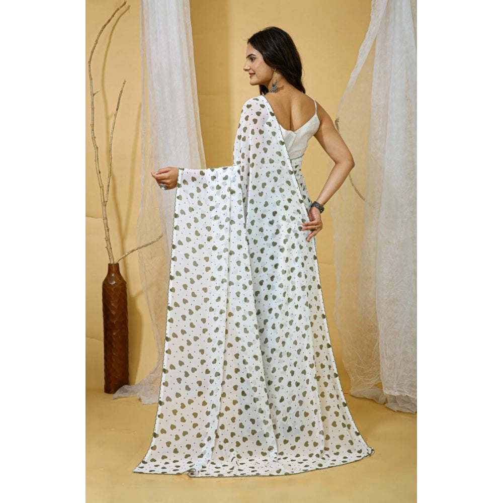 Seduva Women's Georgette Printed Saree With Unstitched Blouse 5.5Mtr (White-Grey)
