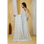 Seduva Women's Georgette Printed Saree With Unstitched Blouse 5.5Mtr (White-Grey)