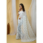 Seduva Women's Georgette Printed Saree With Unstitched Blouse 5.5Mtr (White-Grey)