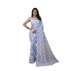 Seduva Women's Georgette Printed Saree With Unstitched Blouse 5.5Mtr (White-Blue)