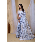 Seduva Women's Georgette Printed Saree With Unstitched Blouse 5.5Mtr (White-Blue)