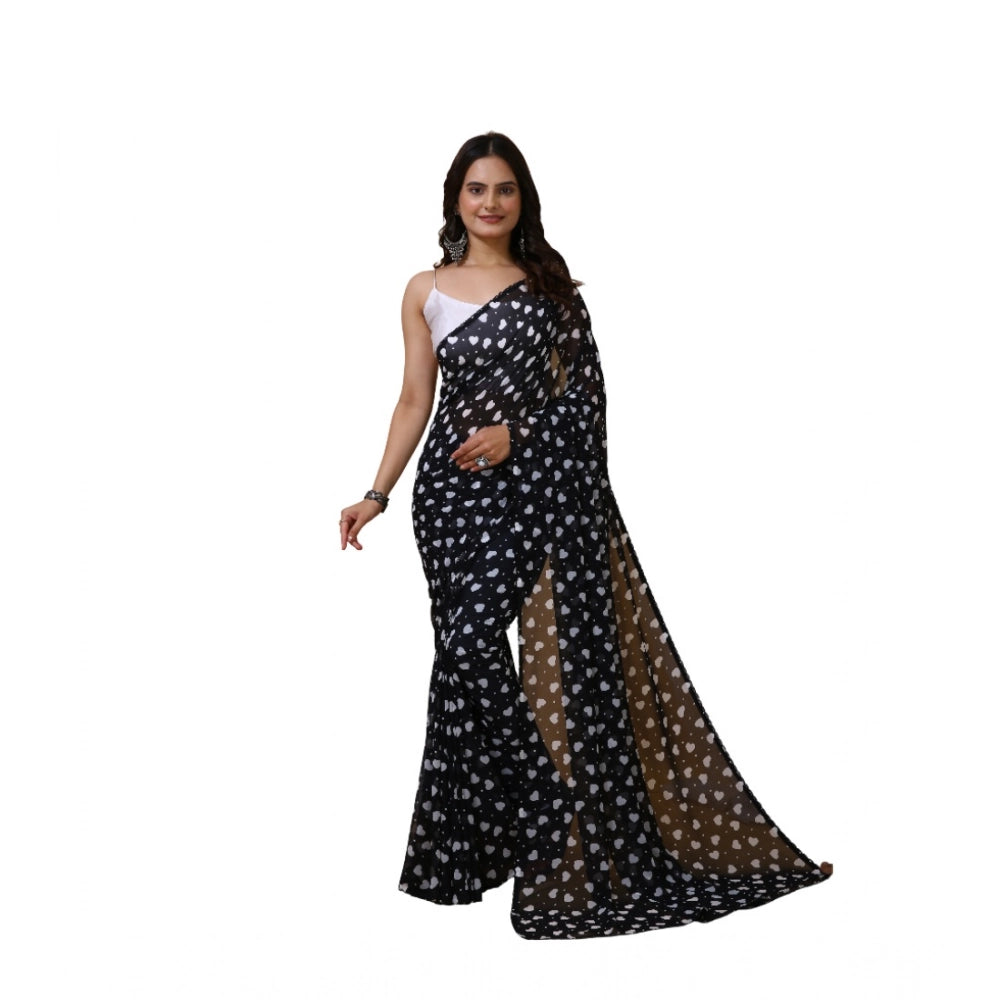 Seduva Women's Georgette Printed Saree With Unstitched Blouse 5.5Mtr (Black)