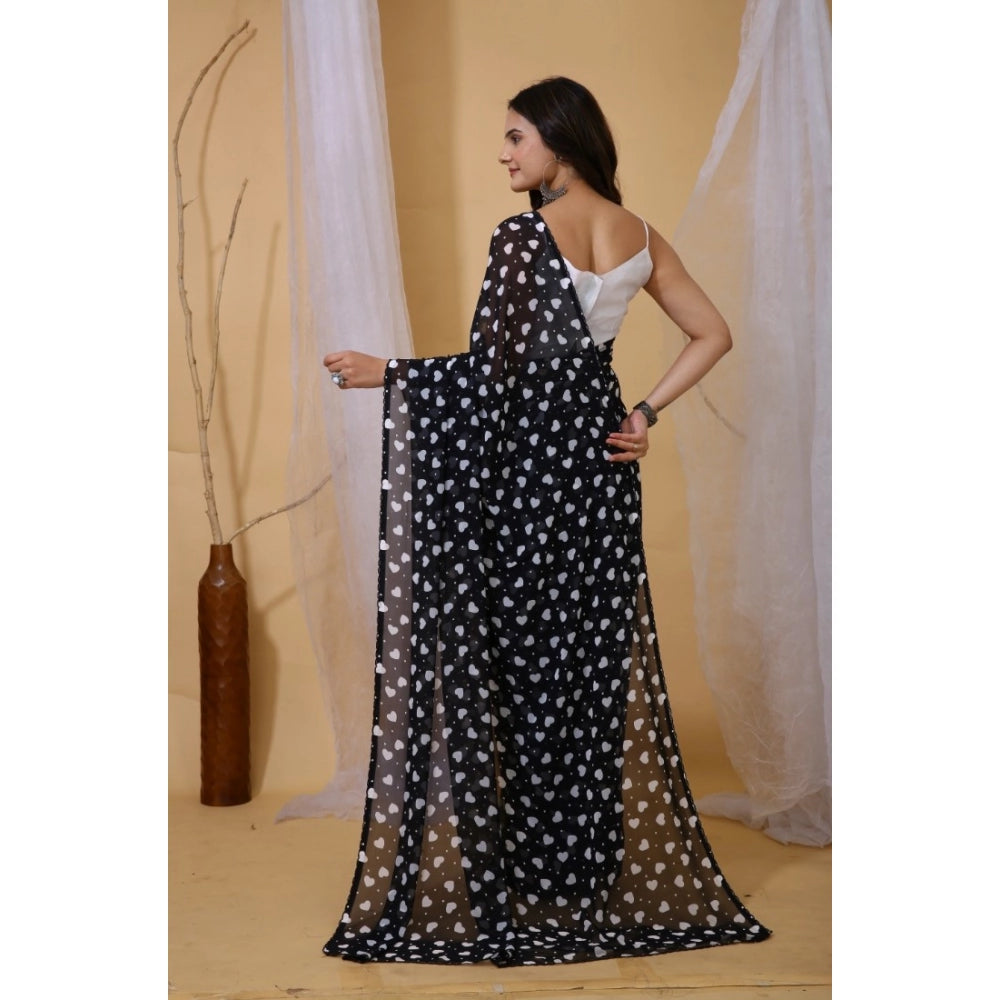 Seduva Women's Georgette Printed Saree With Unstitched Blouse 5.5Mtr (Black)