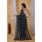 Seduva Women's Georgette Printed Saree With Unstitched Blouse 5.5Mtr (Black)