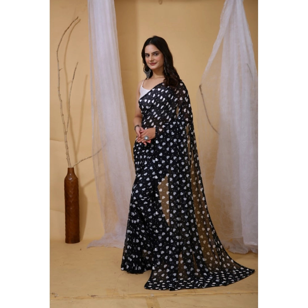 Seduva Women's Georgette Printed Saree With Unstitched Blouse 5.5Mtr (Black)