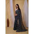 Seduva Women's Georgette Printed Saree With Unstitched Blouse 5.5Mtr (Black)