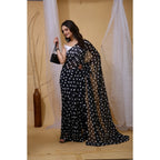 Seduva Women's Georgette Printed Saree With Unstitched Blouse 5.5Mtr (Black)