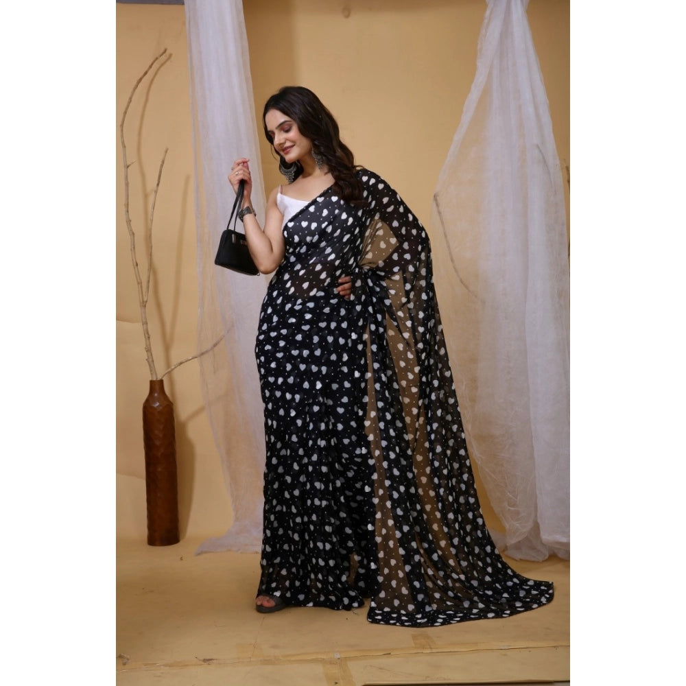 Seduva Women's Georgette Printed Saree With Unstitched Blouse 5.5Mtr (Black)