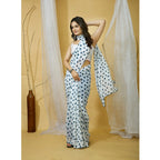 Seduva Women's Georgette Printed Saree With Unstitched Blouse 5.5Mtr (White)