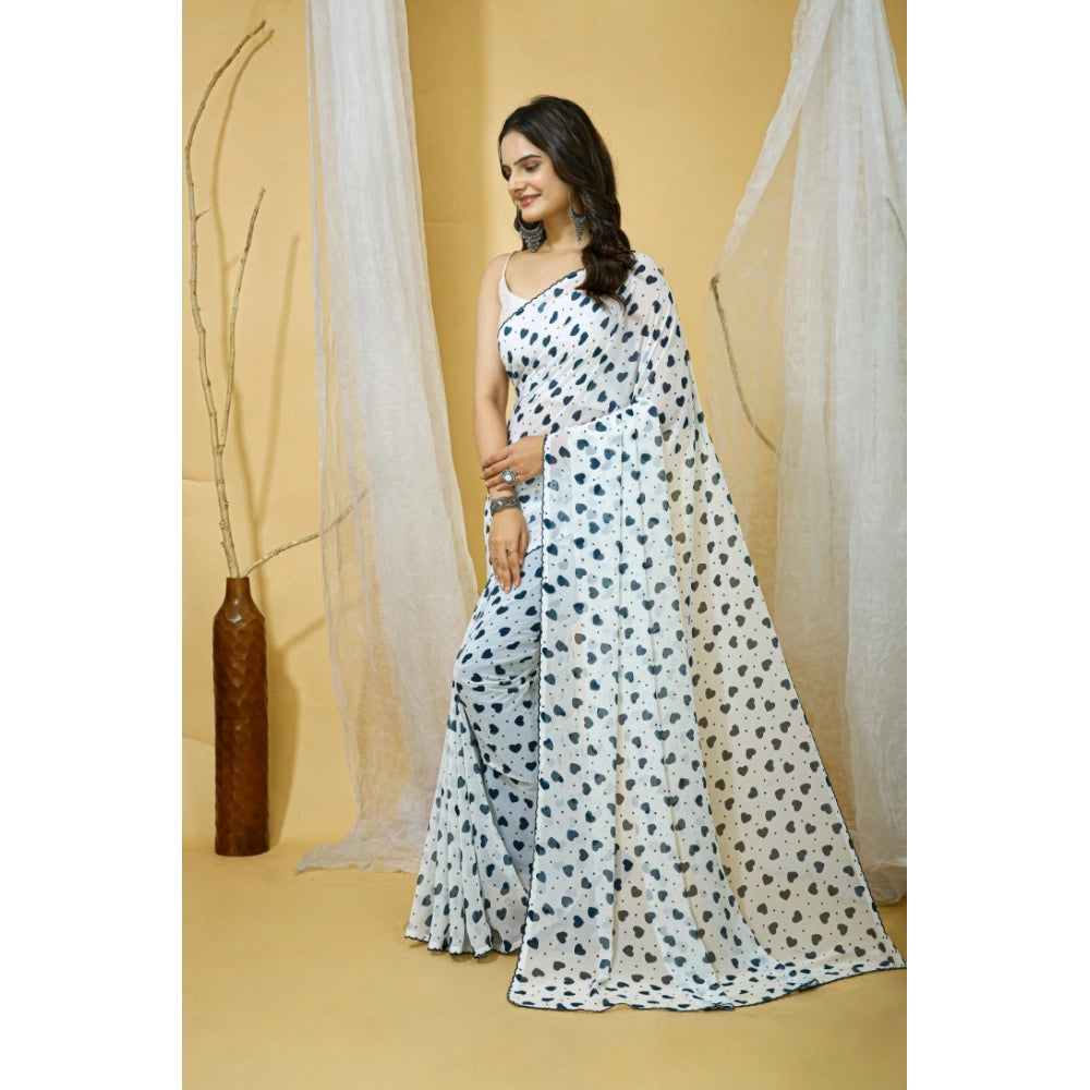 Seduva Women's Georgette Printed Saree With Unstitched Blouse 5.5Mtr (White)